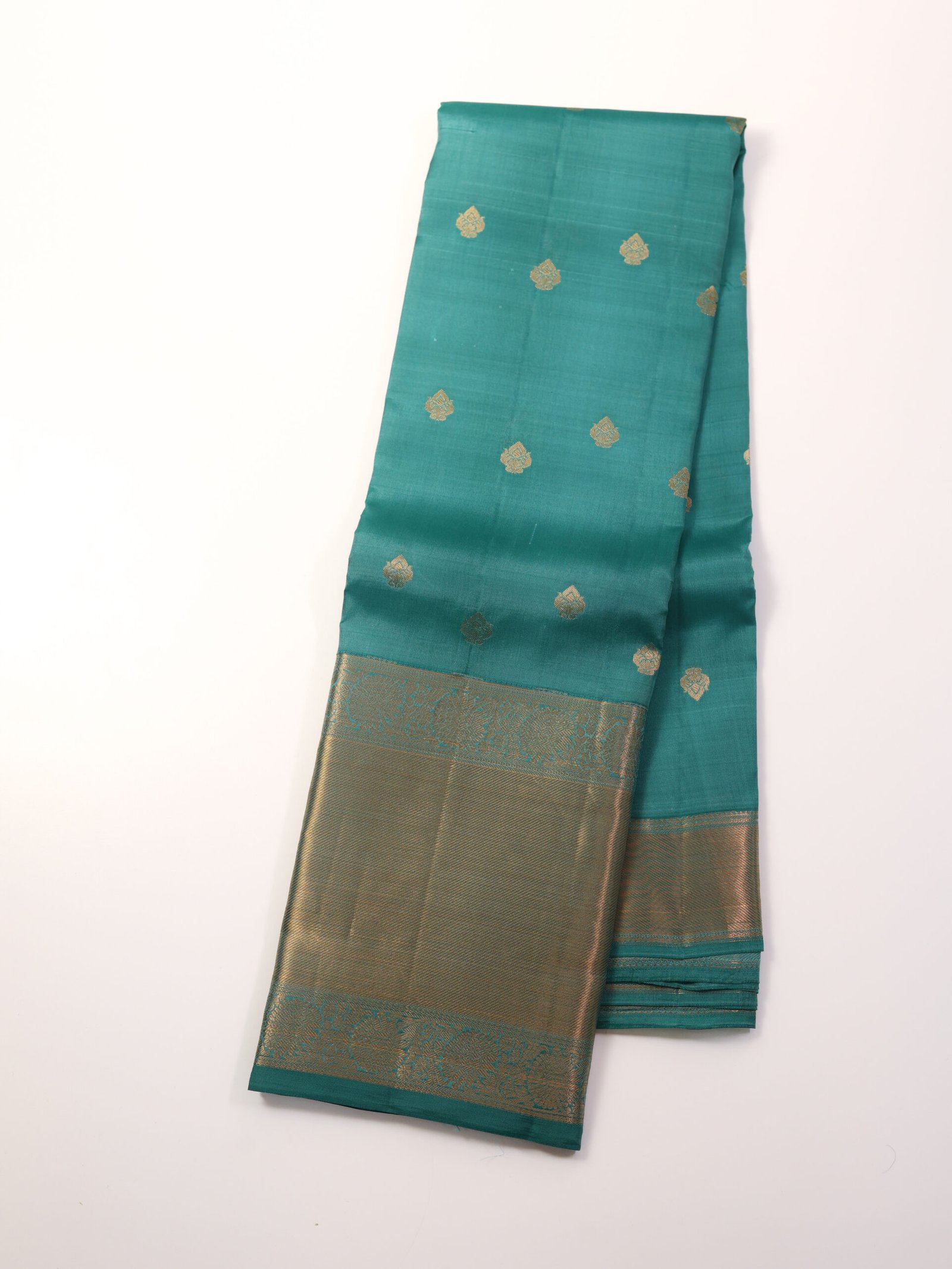 Aqua Teal Pure Kanchipuram Saree - Image 2