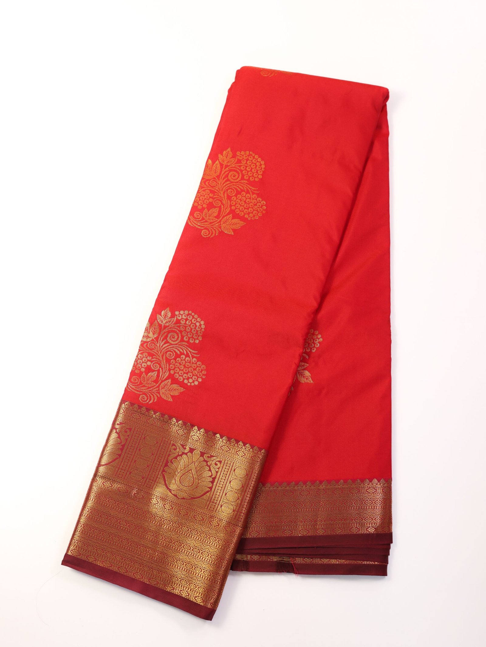 Reddish Orange Semi Silk Saree - Image 3