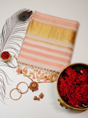 Horizon Peach Pure Handloom Set Mundu