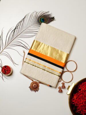 Vibrant Orange Pure Handloom Set Saree