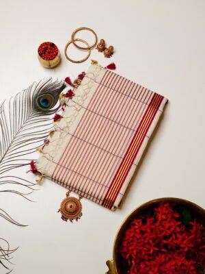 Maroon Checks Pure Handloom Set Saree