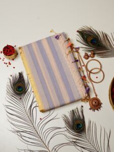 Lavender & Peach Golden Stripe Pure Handloom Set Saree
