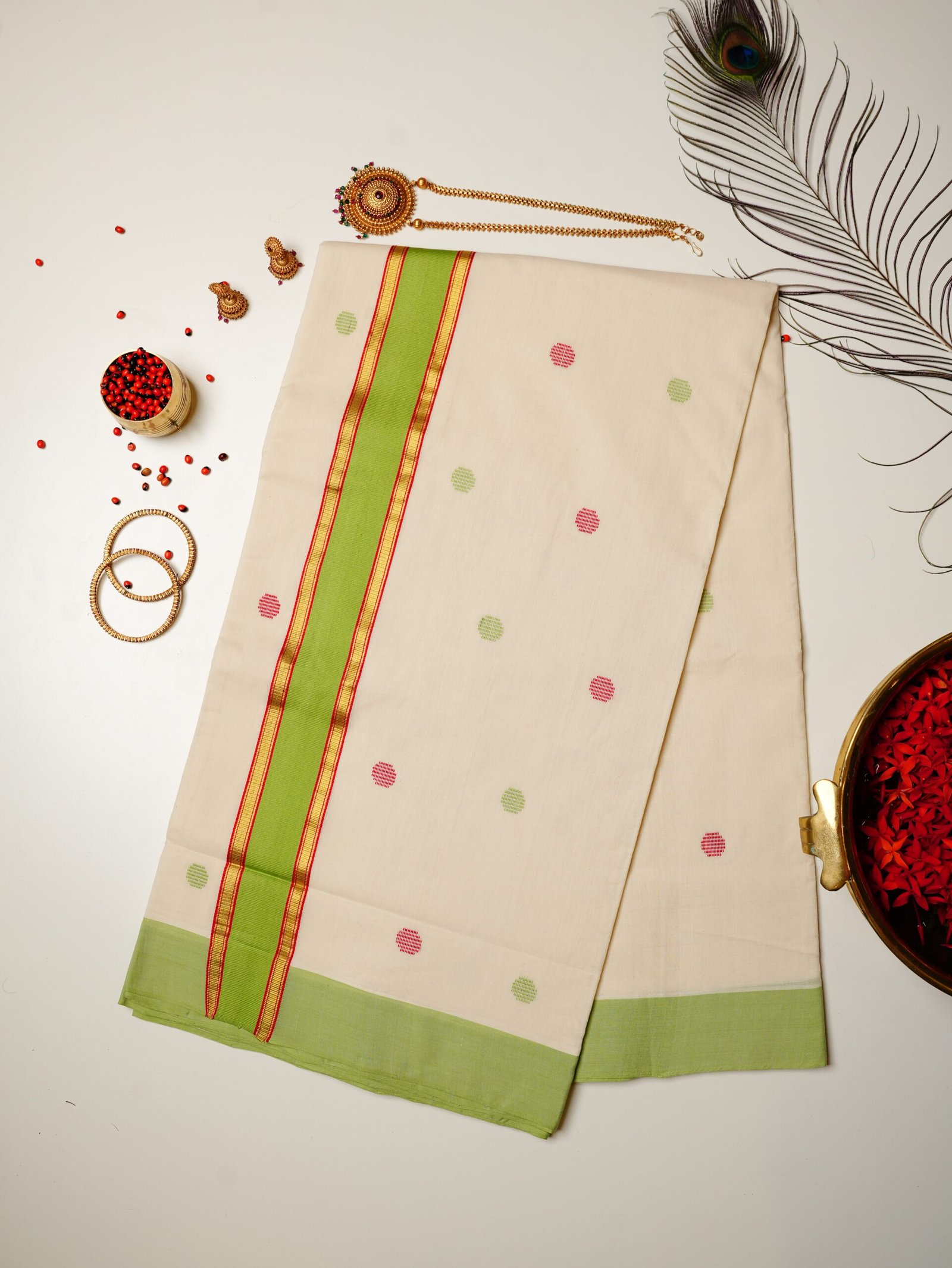 Multicolour Butta Pure Handloom Set Saree - Image 3