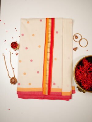 Orange Pink Motif Pure Handloom Set Saree