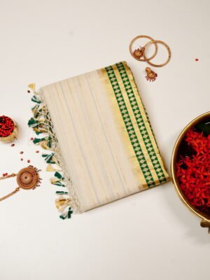 Green Diamond Border Pure Handloom Set Saree