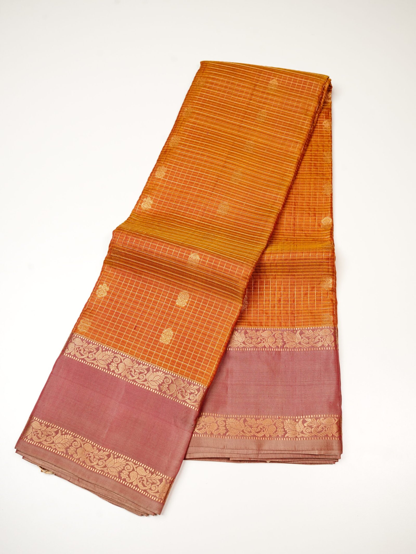 Rust Orange Pure Kanchipuram Silk Saree - Image 4