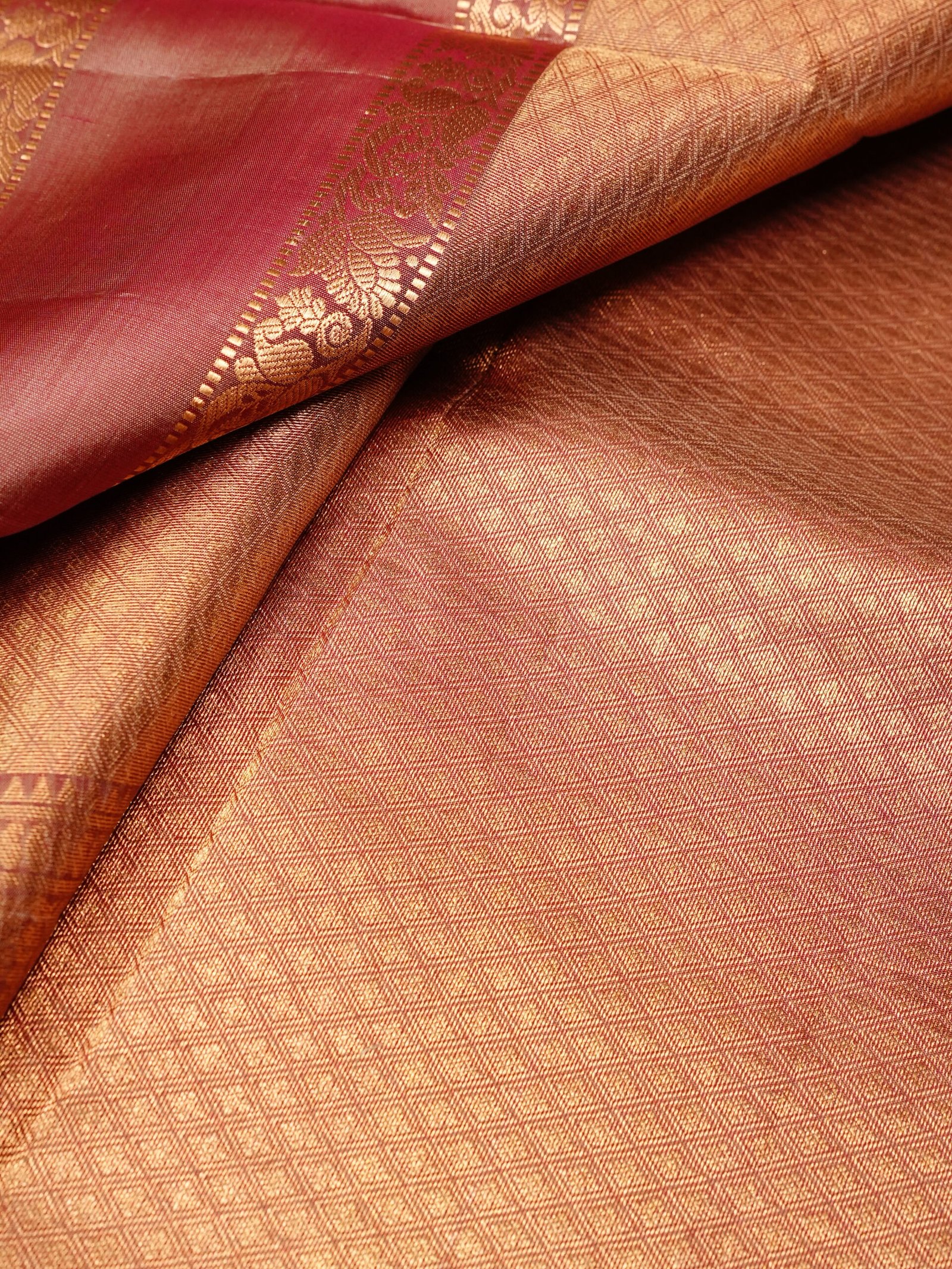 Rust Orange Pure Kanchipuram Silk Saree - Image 3