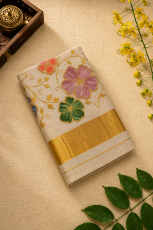 Multicolor Kashmiri Power Loom Set Saree