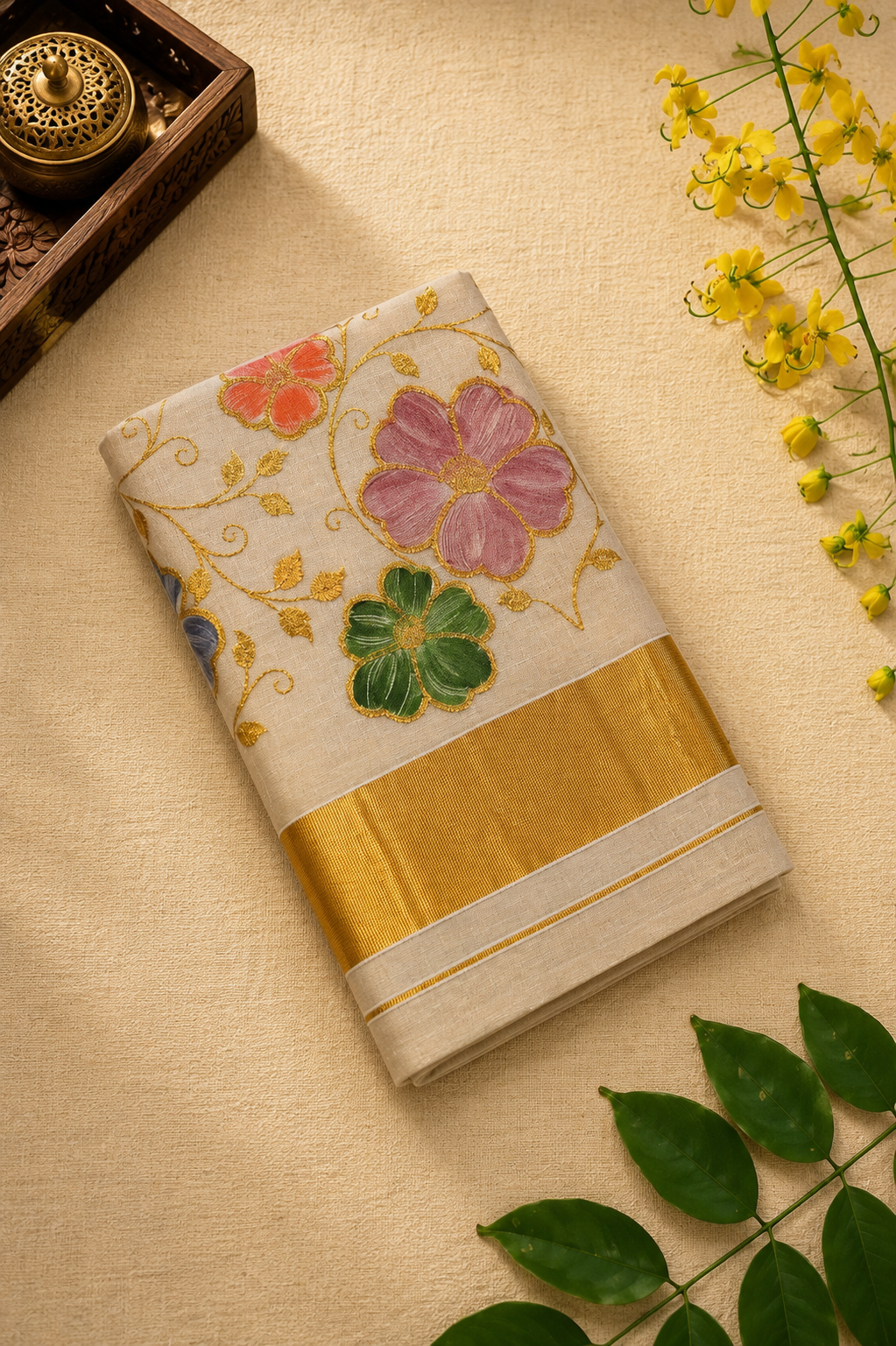 Multicolor Kashmiri Power Loom Set Saree