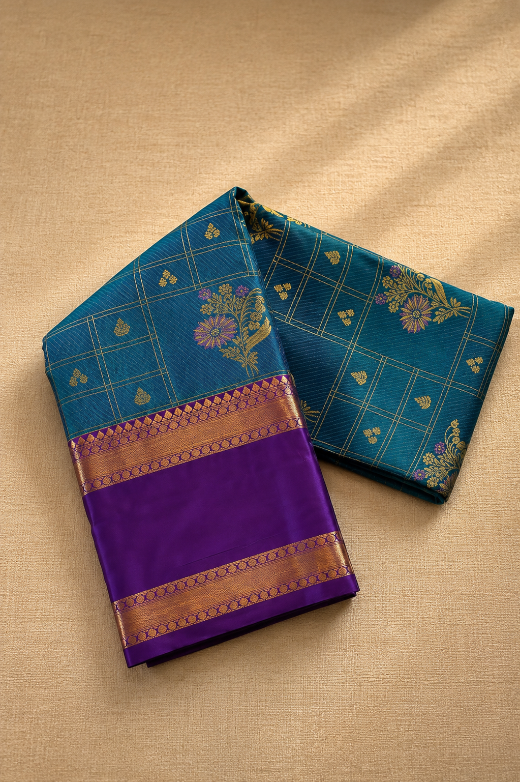 Peacock Blue Semi Silk Saree - Image 2