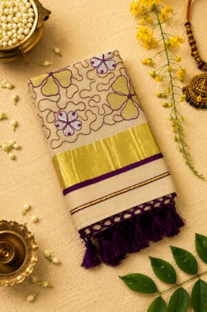 Purple Power Loom Set Saree