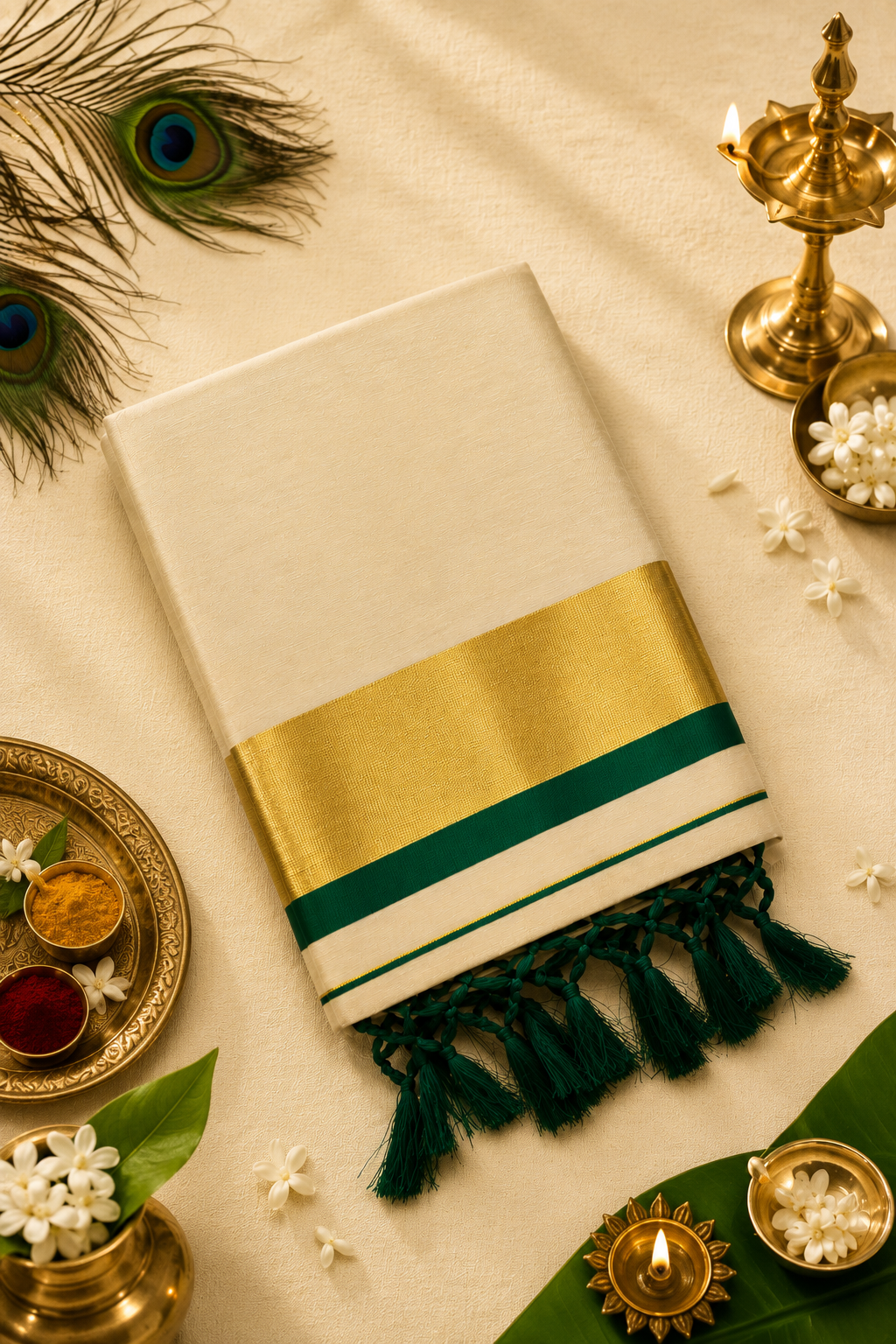 Green Power Loom Set Saree