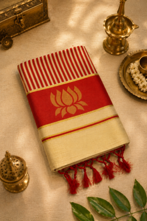 Red Golden Tissue Power Loom Set Saree