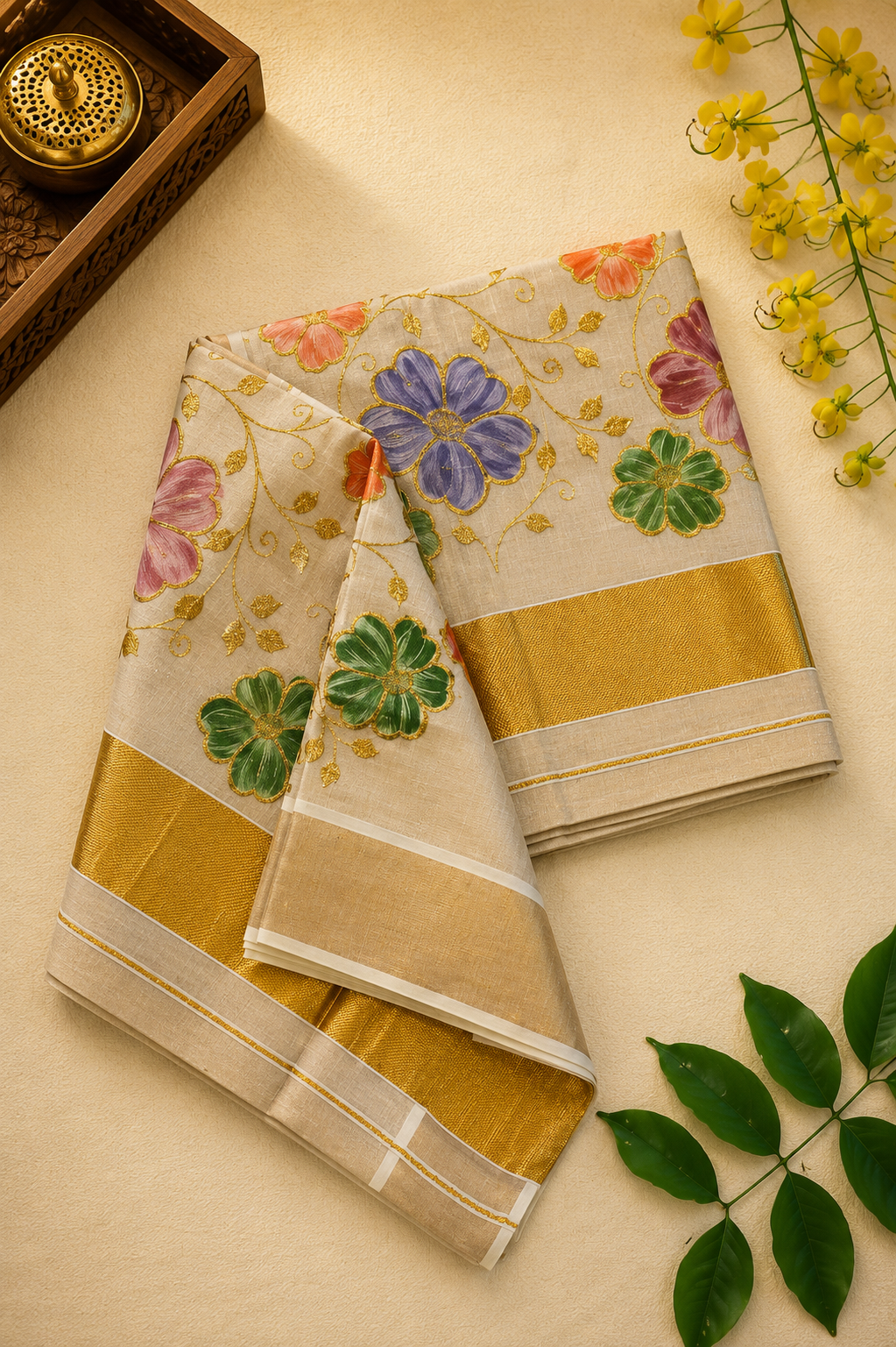 Multicolor Kashmiri Power Loom Set Saree - Image 3