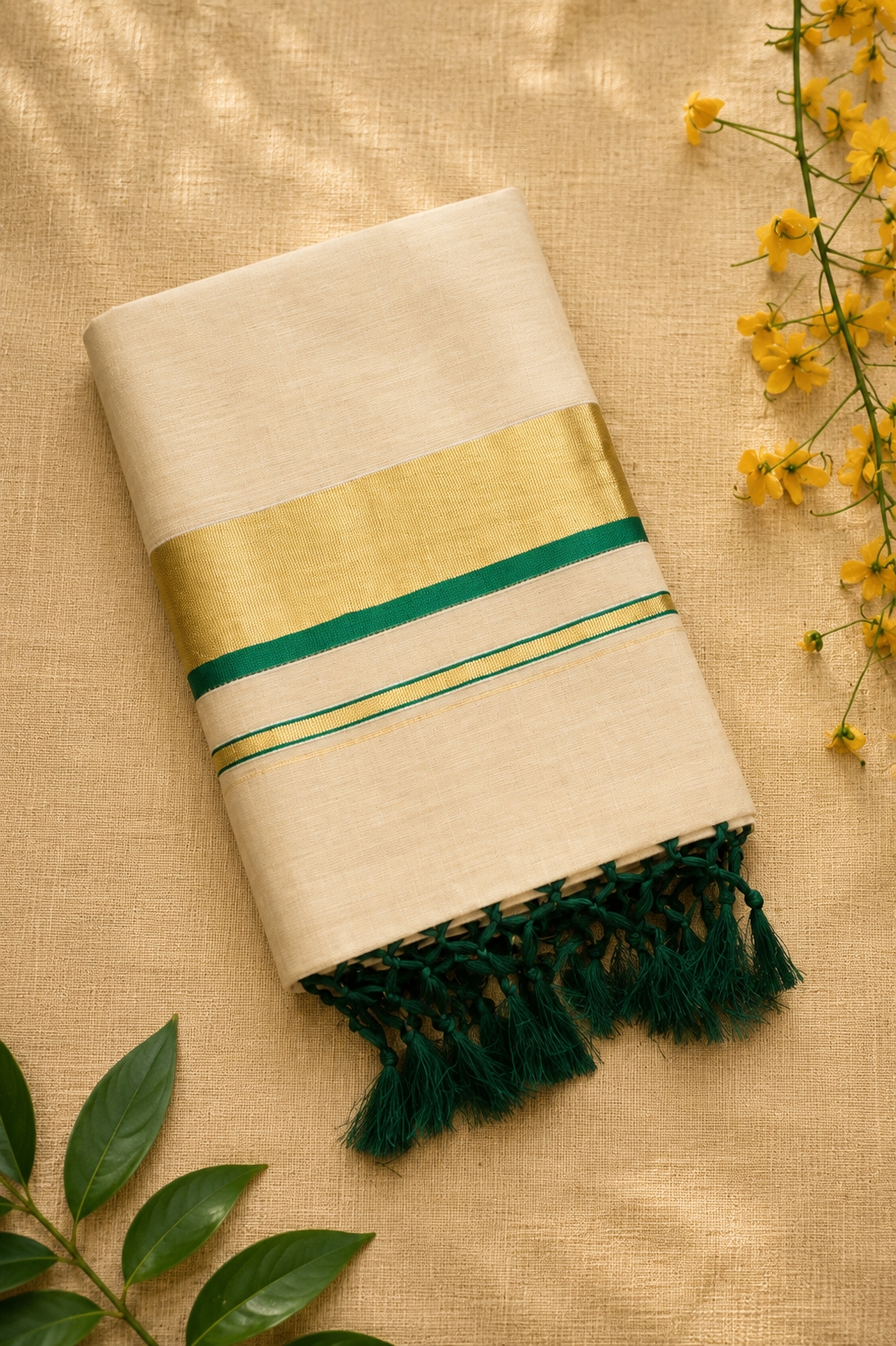 Bottle Green Power Loom Set Saree