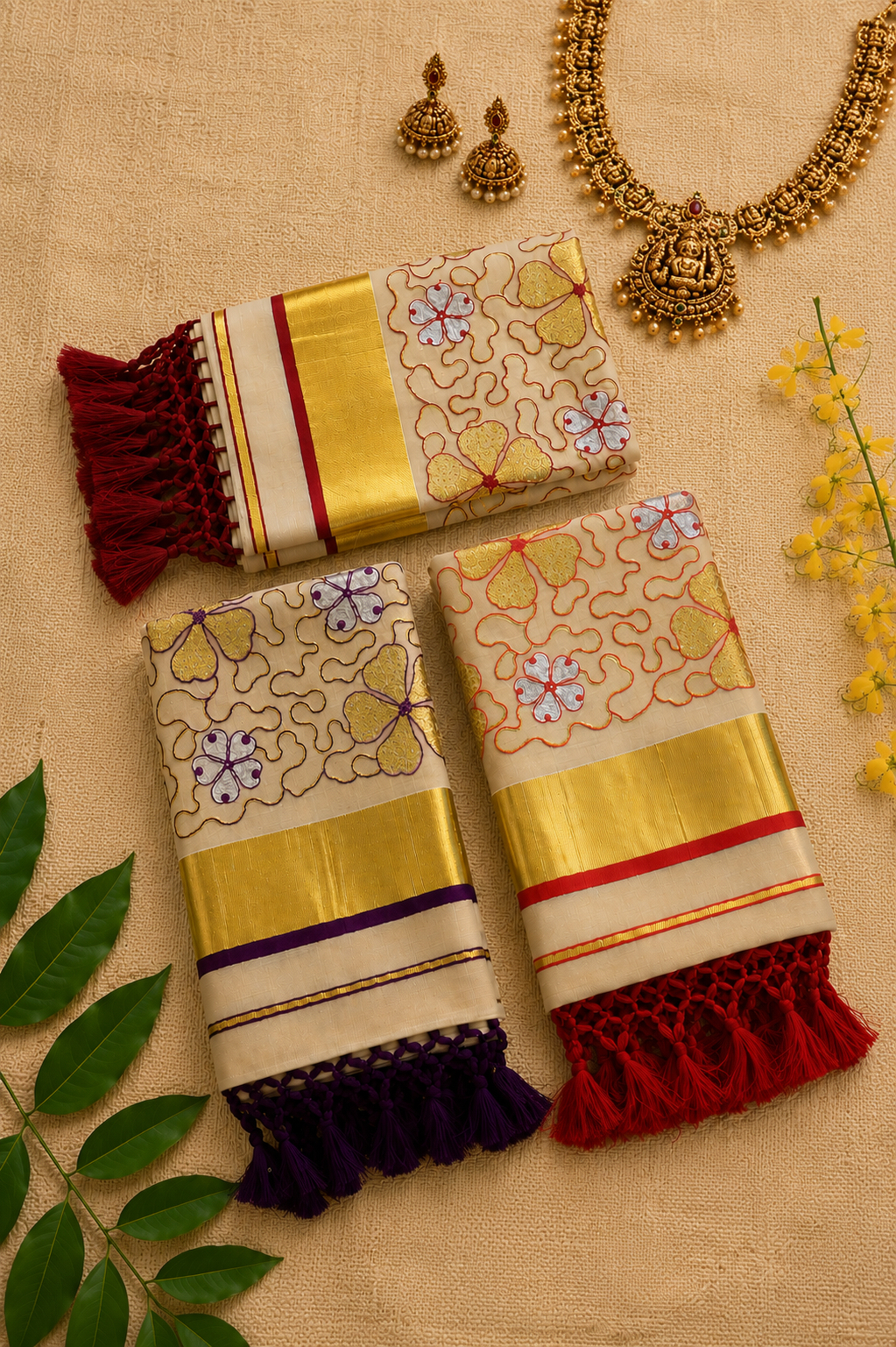 Red Power Loom Set Saree - Image 3