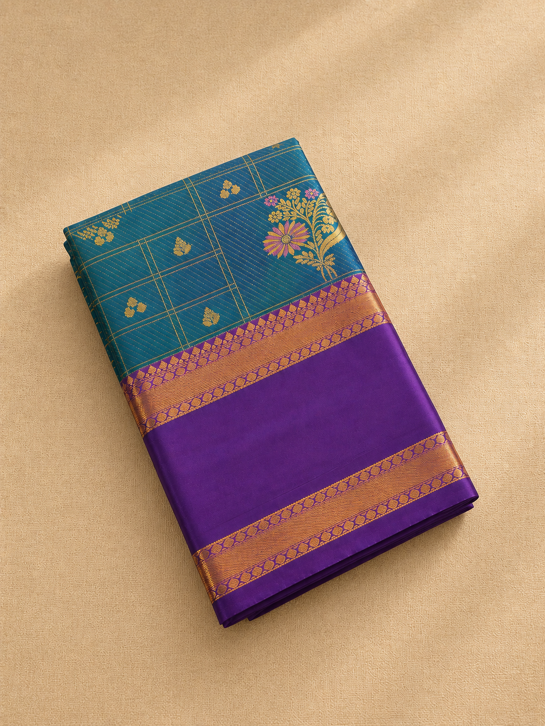 Peacock Blue Semi Silk Saree