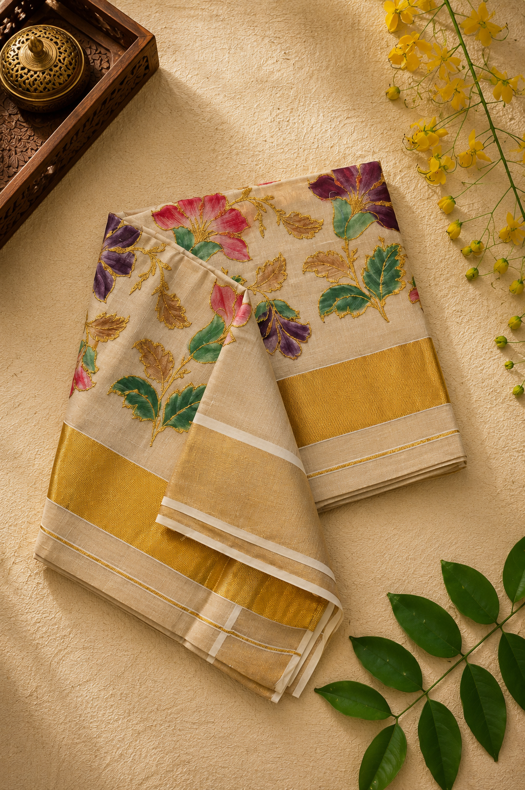 Multicolor Power Loom Set Saree - Image 2