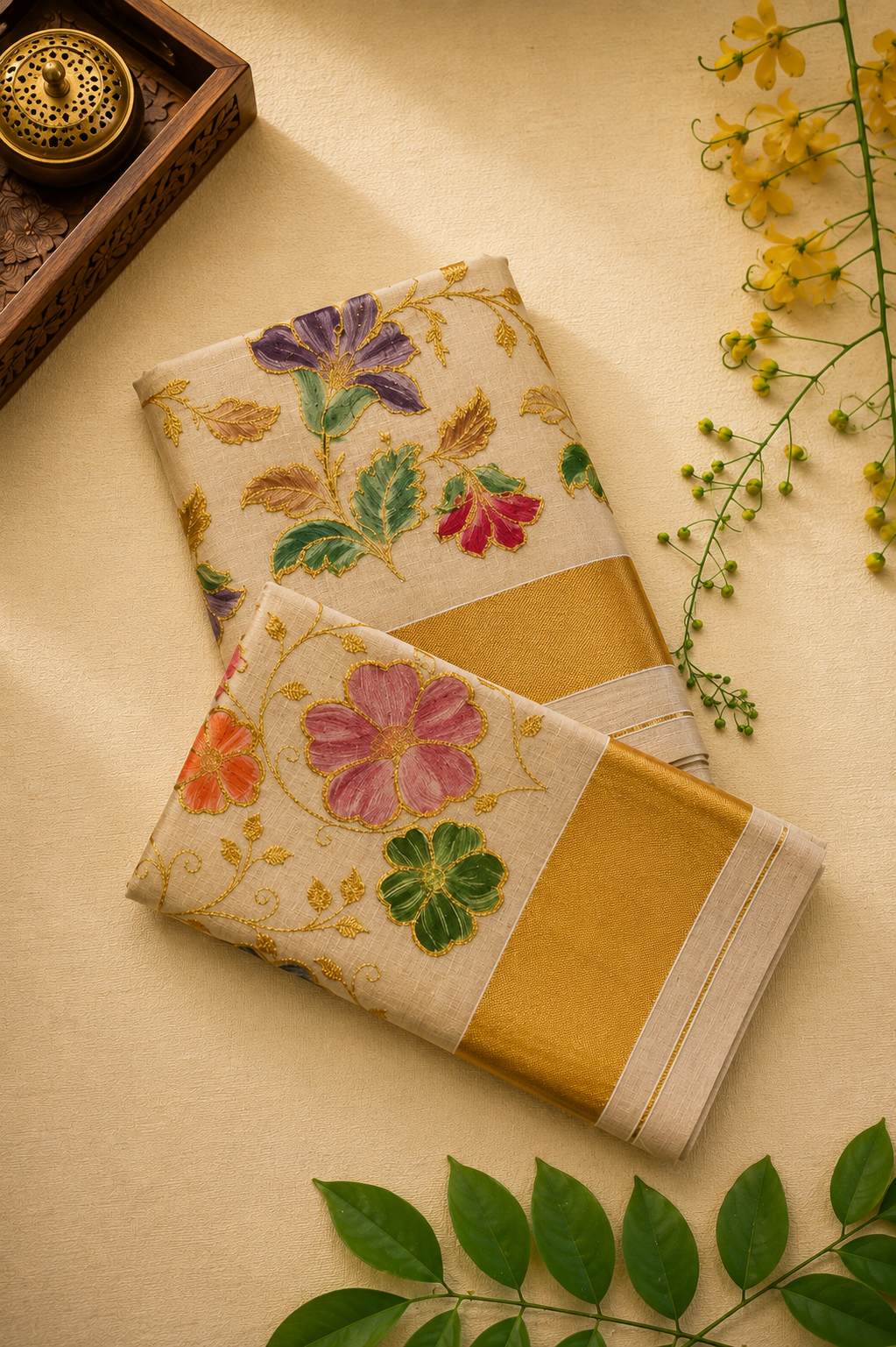 Multicolor Power Loom Set Saree - Image 3