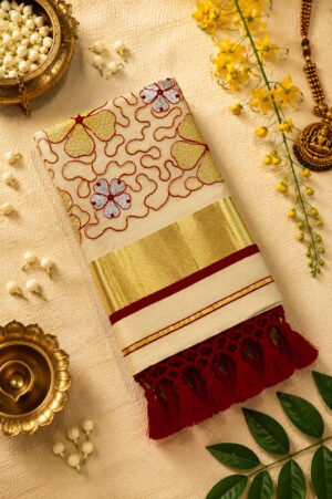 Brown Golden Tissue Power Loom Set Saree