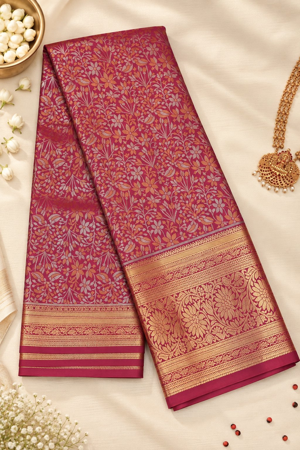 Rani Pink Brocade Silk Saree - Image 2