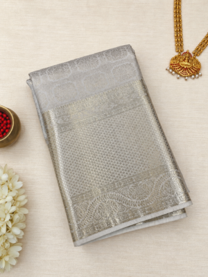 Silver Grey Brocade Silk Saree