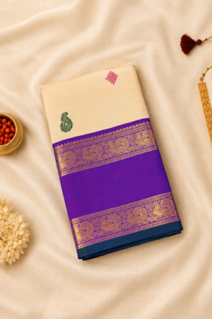 Cream Pure Handloom Kanchipuram Silk