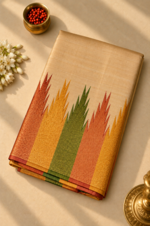 Golden Beige Pure Handloom Kanchipuram Silk saree