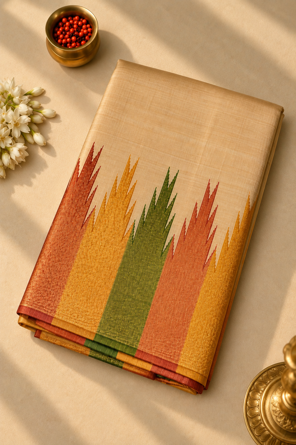 Golden Beige Pure Handloom Kanchipuram Silk saree