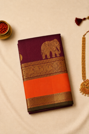 Maroon Pure Handloom Kanchipuram Silk Saree