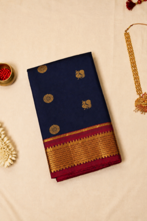 Navy Blue Pure Handloom Kanchipuram Silk Saree