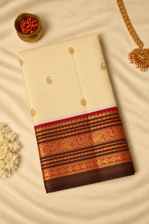 Light Beige Pure Handloom Kanchipuram silk saree