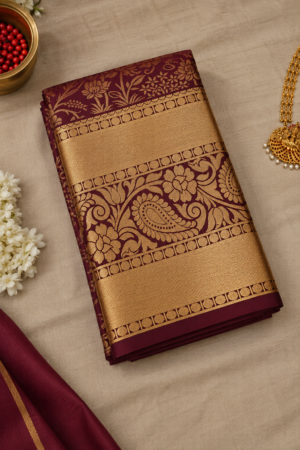 Wine Maroon Brocade Silk Saree