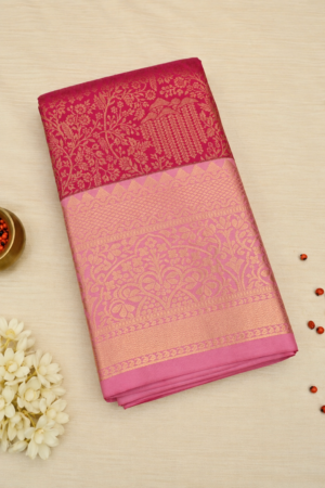 Magenta Pink & Gold Brocade Silk Saree