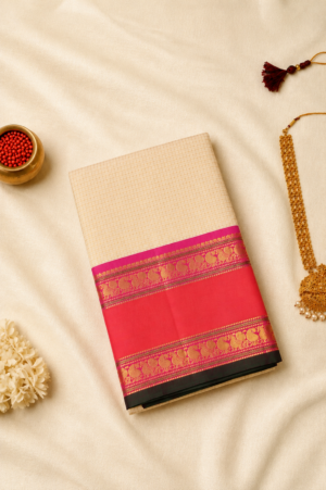 Cream Pure Handloom Kanchipuram silk saree