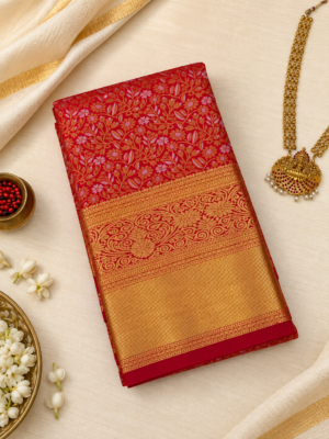 Ruby Red Brocade Silk Saree