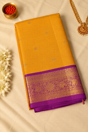 Mustard Yellow Pure Handloom Kanchipuram Silk Saree