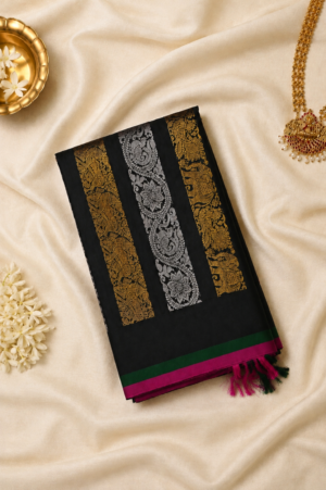 Black Pure Handloom Kanchipuram silk Saree