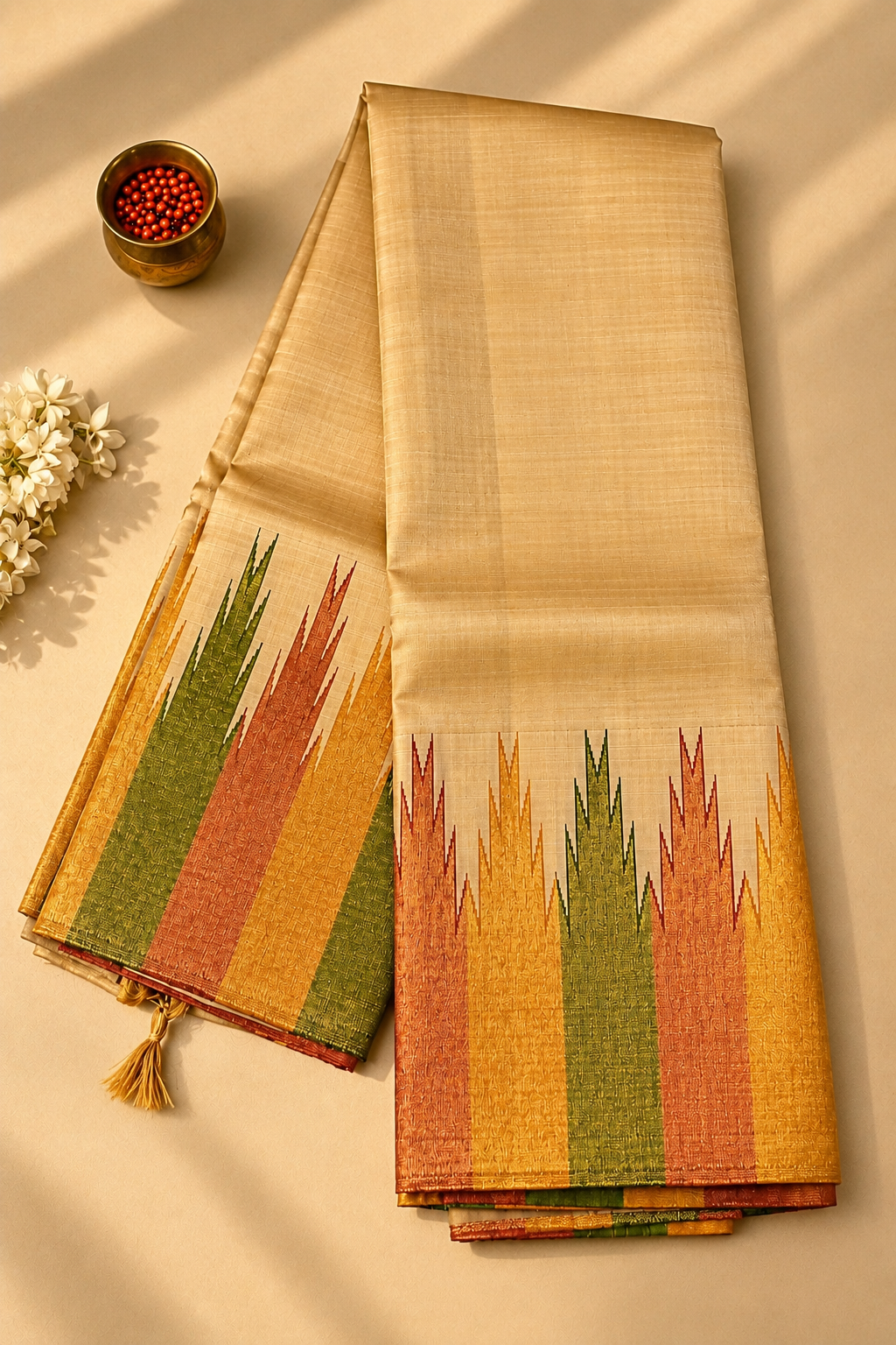Golden Beige Pure Handloom Kanchipuram Silk saree - Image 2