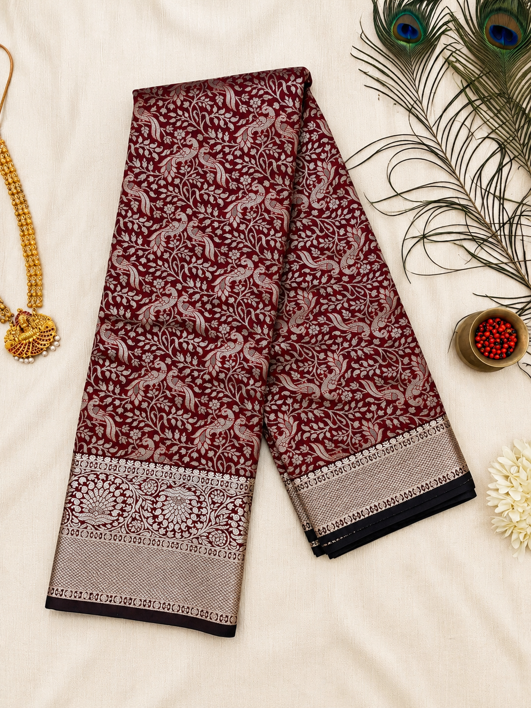 Maroon Brocade Saree - Image 2