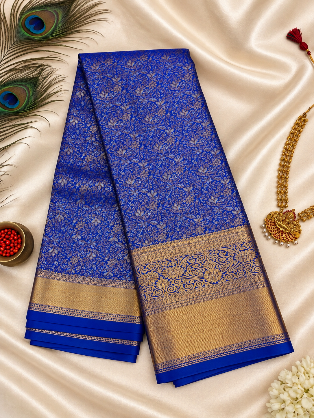 Royal Blue Brocade Saree - Image 2