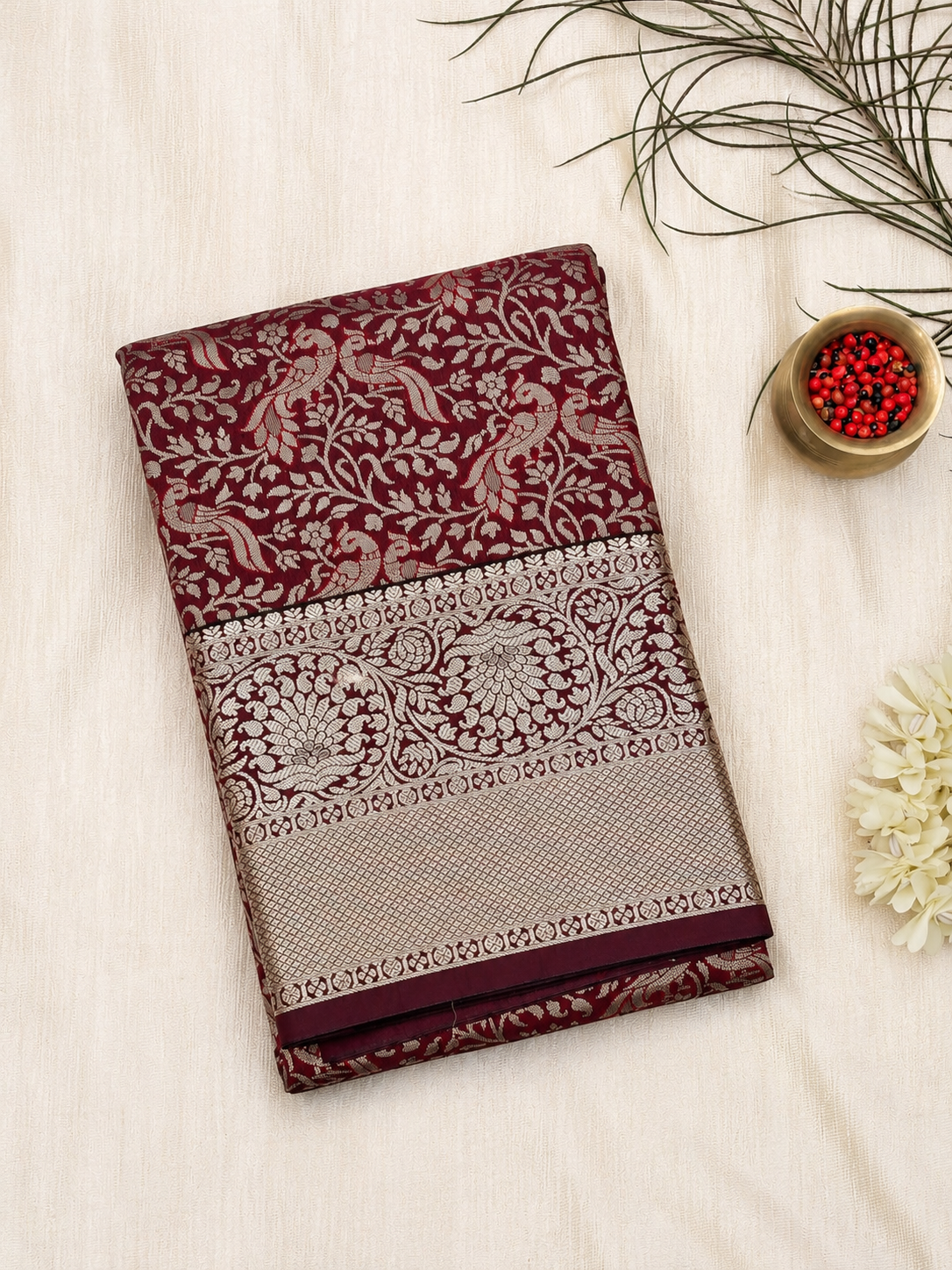 Maroon Brocade Saree