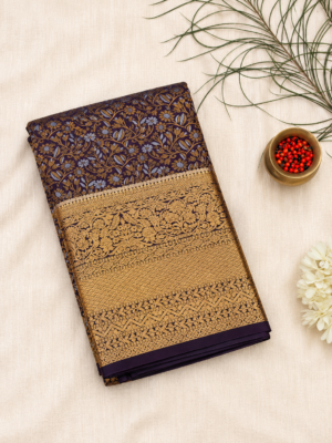 Navy Blue Brocade Saree