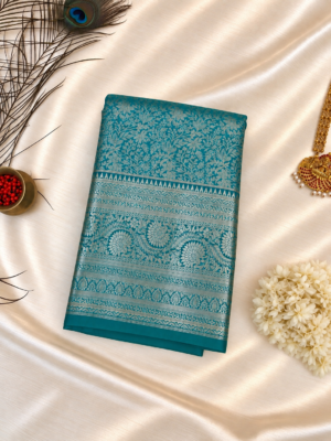 Teal Green Brocade Saree