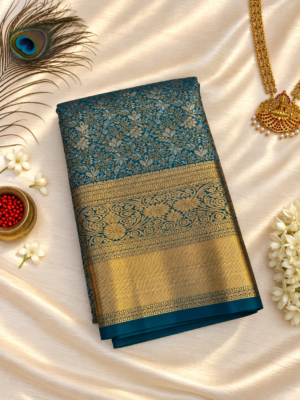 Teal Blue Brocade Saree