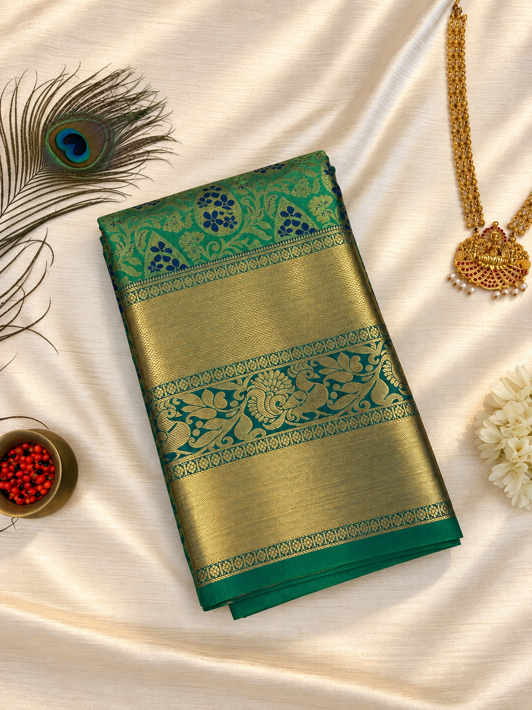 Emerald Green Brocade Saree